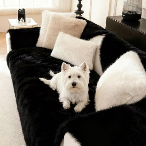 Luxury Soft Warm Couch Cover Faux Mink Fur Plush, Non-Slip Dogs Couch Sofa Slipcovers,Washable Sofa Cushion Covers Sofa Protectors for RV/Living Room (White,43X95in) in Saudi Arabia