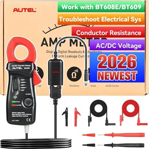 مجموعة ملحقات اختبار البطارية Autel MaxiBAS BTAK، مقياس التيار الرقمي DM100 400A، يقيس الجهد والتيار والمقاومة وقوة البطارية، استكشاف أخطاء النظام الكهربائي وإصلاحها، العمل مع BT608 (E)/ BT609 in Saudi Arabia