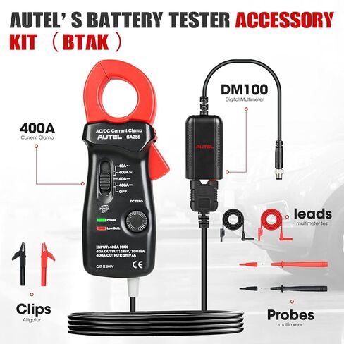 مجموعة ملحقات اختبار البطارية Autel MaxiBAS BTAK، مقياس التيار الرقمي DM100 400A، يقيس الجهد والتيار والمقاومة وقوة البطارية، استكشاف أخطاء النظام الكهربائي وإصلاحها، العمل مع BT608 (E)/ BT609 in Saudi Arabia
