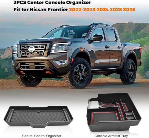 2PCS Center Console Organizer Fit for 2022-2026 Nissan Frontier Accessories (S/SV/Pro-X/Pro-4X/) and 2024 2025 Frontier SL Pickup Truck - Middle Console Tray Space Armrest Storage Box in Kuwait