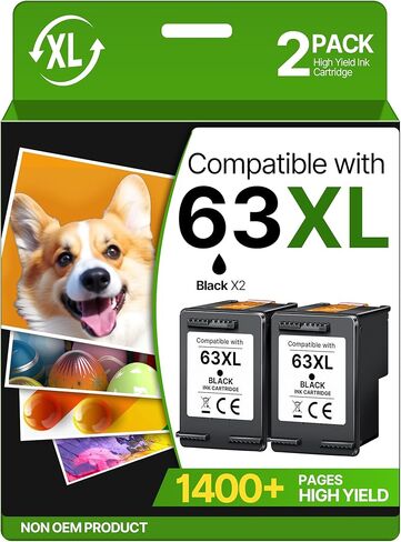 خرطوشة حبر سوداء 63XL لخرطوشة الحبر HP 63 بديلة لخرطوشة الحبر HP 63 السوداء تعمل مع HP Envy 4520 4512 OfficeJet 4650 3830 5255 5258 DeskJet 1112 2130 3630 2138 3634 F6U64AN (عبوة سوداء 2) in Kuwait