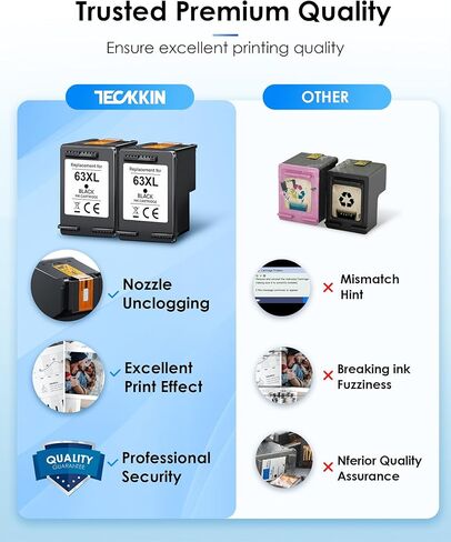 خرطوشة حبر سوداء 63XL لخرطوشة الحبر HP 63 بديلة لخرطوشة الحبر HP 63 السوداء تعمل مع HP Envy 4520 4512 OfficeJet 4650 3830 5255 5258 DeskJet 1112 2130 3630 2138 3634 F6U64AN (عبوة سوداء 2) in Kuwait