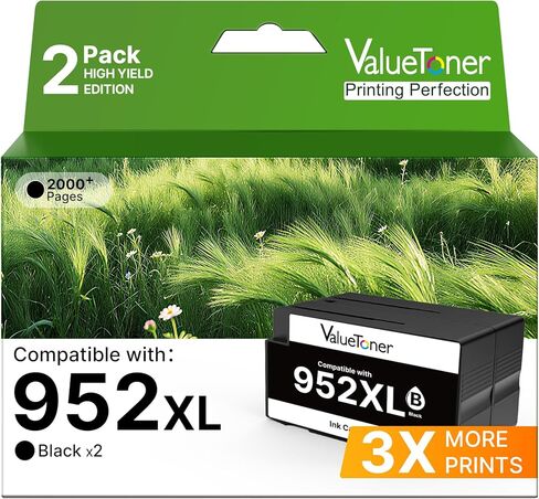 خرطوشة حبر سوداء عالية الإنتاجية Valuetoner 952XL لـ HP 952XL HP952 HP952XL بديلة لخراطيش حبر HP 952 XL لطابعات HP OfficeJet Pro 8710 8720 7740 8210 8715 8740 7720 8702 (عبوتان، أسود) in Kuwait