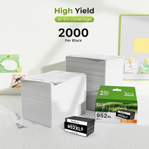 خرطوشة حبر سوداء عالية الإنتاجية Valuetoner 952XL لـ HP 952XL HP952 HP952XL بديلة لخراطيش حبر HP 952 XL لطابعات HP OfficeJet Pro 8710 8720 7740 8210 8715 8740 7720 8702 (عبوتان، أسود) in Kuwait