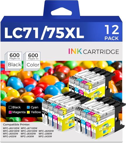 12 عبوة من خراطيش الحبر LC75XL LC79XL LC71XL بديلة لخرطوشة الحبر Brother LC75 LC79 LC71 تستخدم مع MFC-J430W MFC-J6510DW MFC-J6710DW MFC-J6910DW MFC-J280W (3 أسود، 3 سماوي، 3 أرجواني، 3 أصفر) in Kuwait