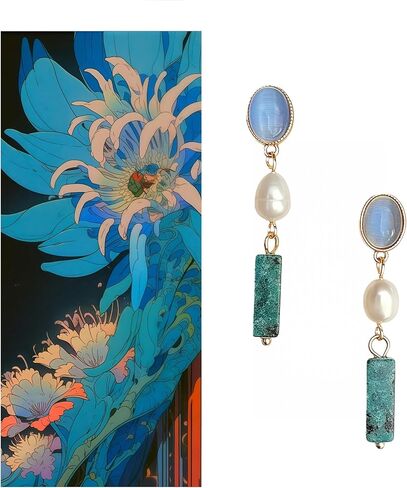 Hupplle اليدوية بوهو استرخى أقراط الحجر الطبيعي مطرز خمر بيان أقراط خفيفة الوزن هيبوالرجينيك مجوهرات أنيقة هدايا للنساء in Kuwait