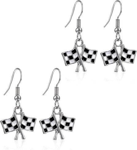 أقراط مربعة، زوجان من أقراط العلم المربعة للنساء مجوهرات باللونين الأسود والأبيض هدية لمجوهرات أقراط سيارة السباق المتسابق in Kuwait