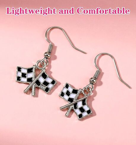 أقراط مربعة، زوجان من أقراط العلم المربعة للنساء مجوهرات باللونين الأسود والأبيض هدية لمجوهرات أقراط سيارة السباق المتسابق in Kuwait