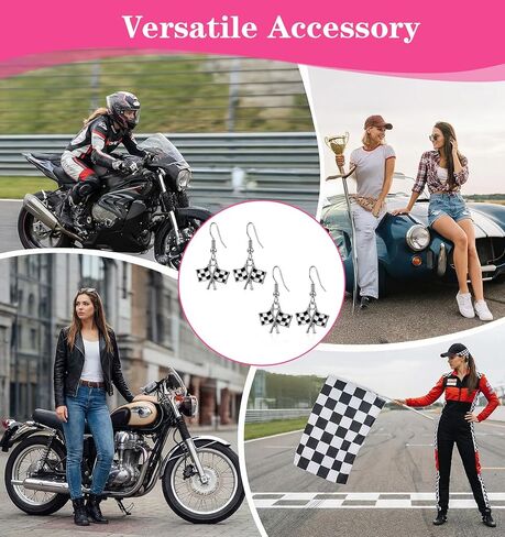 أقراط مربعة، زوجان من أقراط العلم المربعة للنساء مجوهرات باللونين الأسود والأبيض هدية لمجوهرات أقراط سيارة السباق المتسابق in Kuwait