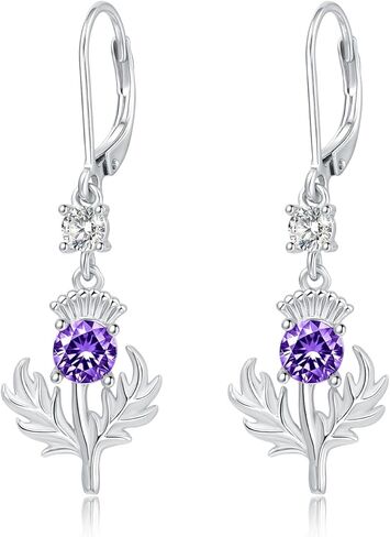 أقراط الشوك الاسكتلندي/الأقحوان مجوهرات من الفضة الإسترليني الأرجواني زهرة الشوك المتدلية هدايا للنساء in Kuwait