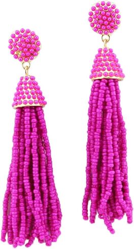 stylesilove Womens Fashion Handmade Beaded Pearl Seed Beads Tassels Long Earrings in Saudi Arabia