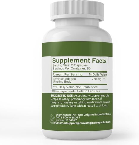 Pure Original Ingredients Shiitake Mushroom Extract (100 Capsules) Always Pure, No Additives Or Fillers, Lab Verified in Kuwait