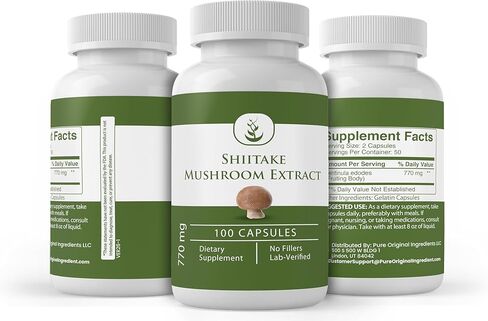 Pure Original Ingredients Shiitake Mushroom Extract (100 Capsules) Always Pure, No Additives Or Fillers, Lab Verified in Kuwait