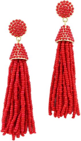 stylesilove Womens Fashion Handmade Beaded Pearl Seed Beads Tassels Long Earrings in Saudi Arabia