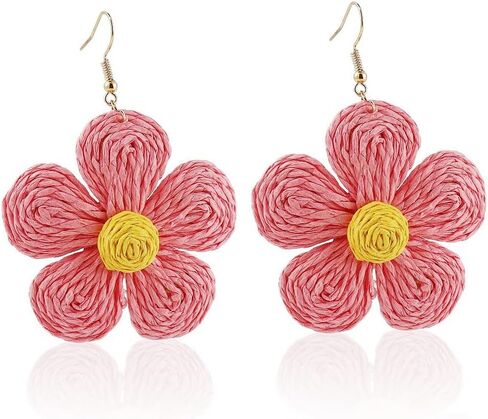 Rattan flower Earrings for Women Multicolor Daisy Raffia Straw Flower Dangle Earrings Weaving Handmade Boho Summer Beach Jewelry in Saudi Arabia