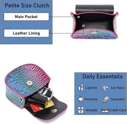Mini Crocodile Embossed Leather Clutch Tiny Compact Evening Bag for Women Stylish Accessory for Essentials | Tiny, Compact, Stylish Accessory, for Essentials in Saudi Arabia
