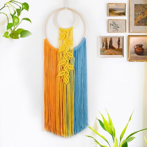 LB Boho Macrame Wall Hanging, Colorful Tapestry Wall Hanging Decor Handmade Yarn Dream Catcher Boho Macrame Decor for Living Room Apartment Office Backdrop,10X30 Inch in Saudi Arabia