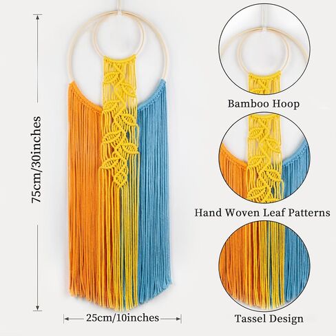 LB Boho Macrame Wall Hanging, Colorful Tapestry Wall Hanging Decor Handmade Yarn Dream Catcher Boho Macrame Decor for Living Room Apartment Office Backdrop,10X30 Inch in Saudi Arabia