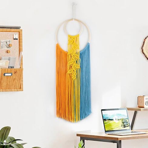LB Boho Macrame Wall Hanging, Colorful Tapestry Wall Hanging Decor Handmade Yarn Dream Catcher Boho Macrame Decor for Living Room Apartment Office Backdrop,10X30 Inch in Saudi Arabia