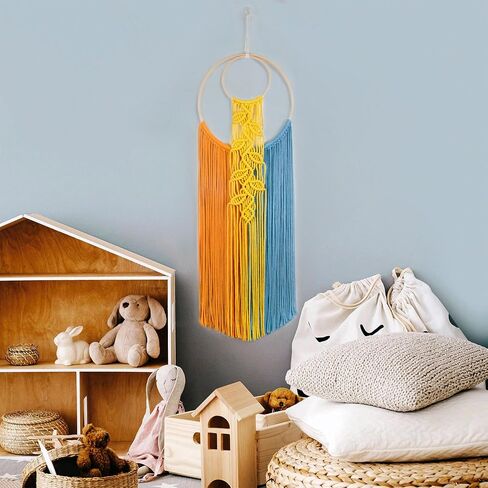 LB Boho Macrame Wall Hanging, Colorful Tapestry Wall Hanging Decor Handmade Yarn Dream Catcher Boho Macrame Decor for Living Room Apartment Office Backdrop,10X30 Inch in Saudi Arabia