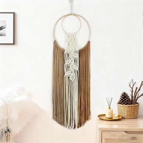 LB Boho Macrame للتعليق على الحائط، نسيج ملون للتعليق على الحائط ديكور مصنوع يدويًا من الغزل Dream Catcher Boho Macrame ديكور لغرفة المعيشة والشقة وخلفية المكتب، 10 × 30 بوصة in Saudi Arabia