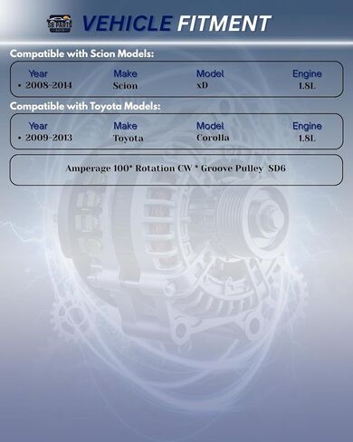 SB أجزاء OEM 100Amp المولد متوافق مع Scion xD 2008-2014 1.8 متوافق مع تويوتا كورولا 2009 2010 2011 2012 2013 1.8L in Saudi Arabia