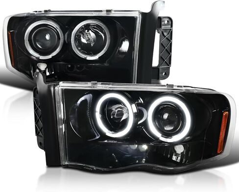 SPEC-D ضبط Jet Black Halo المصابيح الأمامية لجهاز العرض متوافقة مع 2002-2005 دودج رام 1500، 2003-2005 دودج رام 2500/3500، مجموعة المصابيح الأمامية اليسرى + اليمنى in Kuwait