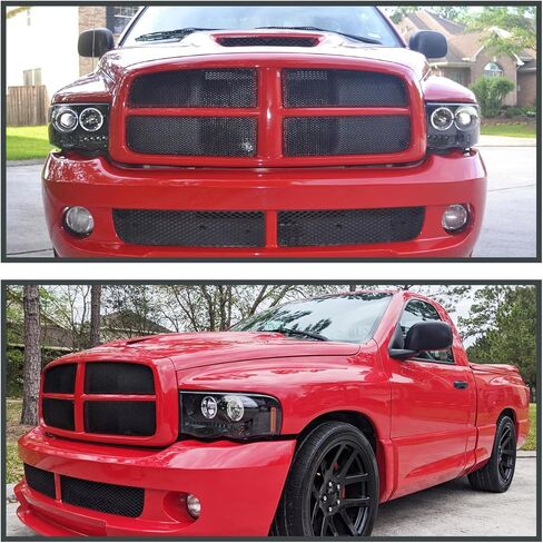SPEC-D ضبط Jet Black Halo المصابيح الأمامية لجهاز العرض متوافقة مع 2002-2005 دودج رام 1500، 2003-2005 دودج رام 2500/3500، مجموعة المصابيح الأمامية اليسرى + اليمنى in Kuwait