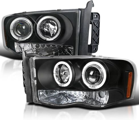 SPEC-D TUNING Jet Black Halo Projector Headlights Compatible with 2002-2005 Dodge Ram 1500, 2003-2005 Dodge Ram 2500/3500, Left + Right Pair Headlamps Assembly in Saudi Arabia
