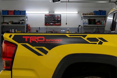 Truck Bed Side Vinyl Decals Compatible with Toyota Tacoma, TRDSport Style Graphics Kit, Black with Red Accents, 2-Side Application in Saudi Arabia