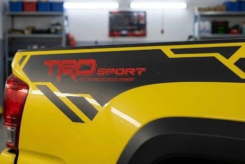 Truck Bed Side Vinyl Decals Compatible with Toyota Tacoma, TRDSport Style Graphics Kit, Black with Red Accents, 2-Side Application in Saudi Arabia
