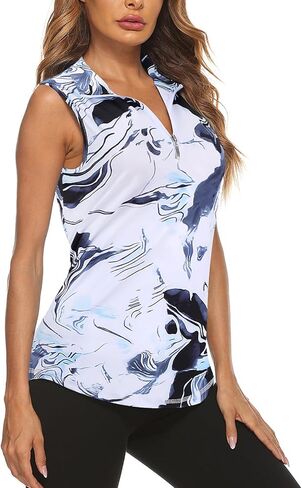 قمصان بولو للسيدات من Koscacy مقاس كبير بدون أكمام لتنس الجولف بسحاب للتمرين الجاف، متعددة الألوان in Kuwait