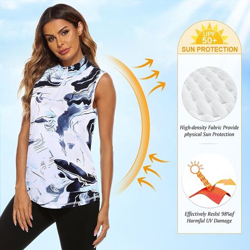 قمصان بولو للسيدات من Koscacy مقاس كبير بدون أكمام لتنس الجولف بسحاب للتمرين الجاف، متعددة الألوان in Kuwait