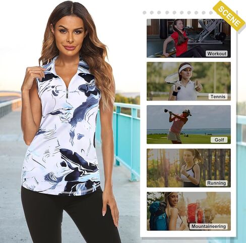 قمصان بولو للسيدات من Koscacy مقاس كبير بدون أكمام لتنس الجولف بسحاب للتمرين الجاف، متعددة الألوان in Kuwait