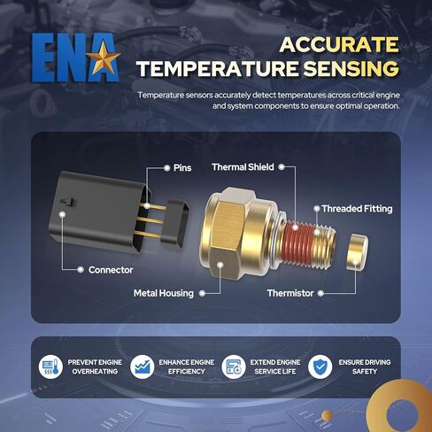 ENA Cylinder Head Temperature Sensor Compatible with Ford Lincoln Mercury F150 F250 Super Duty F650 Explorer Taurus X 3.0L 3.5L 4.0L 4.6L 5.4L 6.8L V6 V8 V10 2010 2011 2012 2013 2014 Replaces TS605 in Kuwait