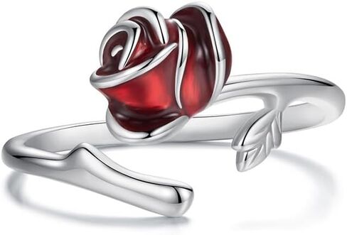 خاتم زهرة الورد لعيد الحب لها خاتم زهرة من الفضة الإسترليني عيار 925 خواتم مفتوحة هدية عيد الحب للنساء in Kuwait