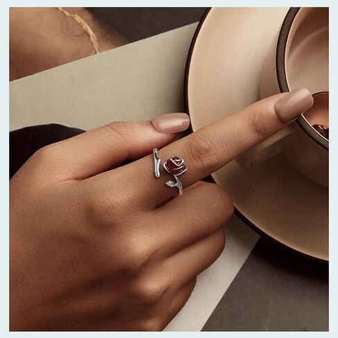 خاتم زهرة الورد لعيد الحب لها خاتم زهرة من الفضة الإسترليني عيار 925 خواتم مفتوحة هدية عيد الحب للنساء in Kuwait