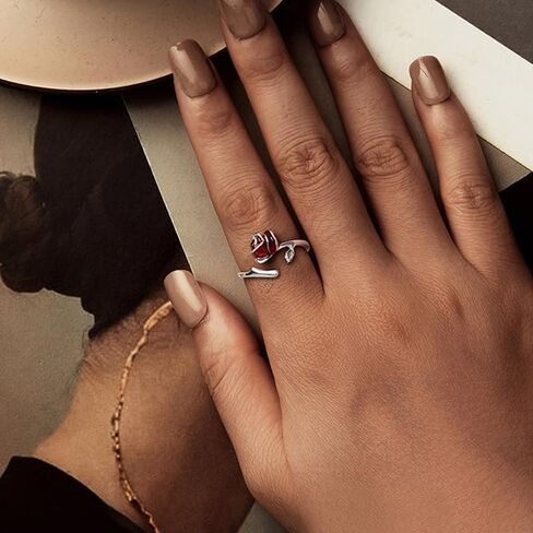 خاتم زهرة الورد لعيد الحب لها خاتم زهرة من الفضة الإسترليني عيار 925 خواتم مفتوحة هدية عيد الحب للنساء in Kuwait