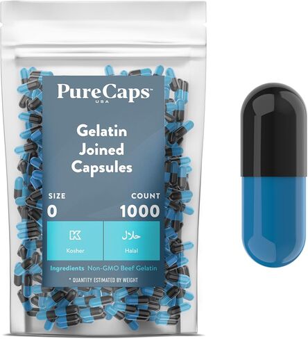 Purecaps USA - Size 0 Empty Apple Green Gelatin Pill Capsules - Fast Dissolving and Easily Digestible - Preservative Free with Natural Ingredients - (1,000 Joined Capsules) in Kuwait