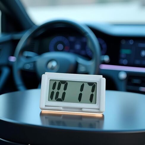 ساعة رقمية للوحة قيادة السيارة باللون الأبيض، ساعة لاصقة للسيارة مع وقت LCD ضخم، عصا صغيرة للسيارات على الساعة لإضاءة لوحة قيادة السيارة والشاحنة (ZS380) in Saudi Arabia