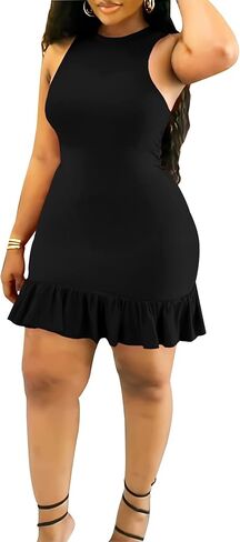 Nimsruc Womens Summer Tank Dress Sleeveless Casual Bodycon Mini Dresses with Ruffle Hem in Saudi Arabia