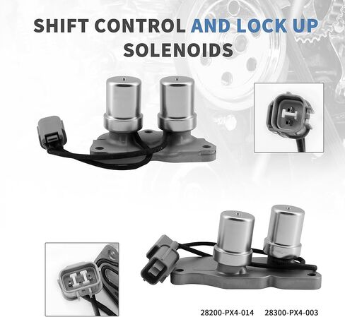 Shift Control and Lock Up Solenoids Set Compatible with Honda Accord 1990-2002, Prelude 1992-2001, Odyssey 1998, Replaces # 28200-PX4-014, # 28300-PX4-003 in Saudi Arabia