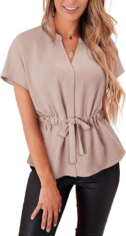 Magritta Short Sleeve Shirts for Women Dressy Loose Fit Peplum Summer Tops Casual Button Down Blouses in Kuwait