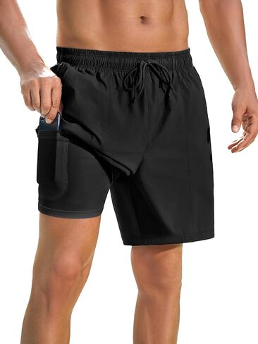 شورت سباحة رجالي مع بطانة ضغط شورتات للبحر صيفية سريعة الجفاف 7 بوصة شورت سباحة ملابس سباحة للرجال in Kuwait