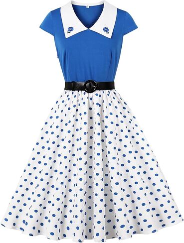 Wellwits Women's Floral Collar Polka Dots 1950s Vintage Tea Party Dress in Saudi Arabia