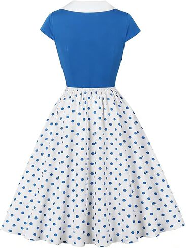 Wellwits Women's Floral Collar Polka Dots 1950s Vintage Tea Party Dress in Saudi Arabia