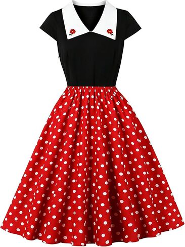 Wellwits Women's Floral Collar Polka Dots 1950s Vintage Tea Party Dress in Saudi Arabia