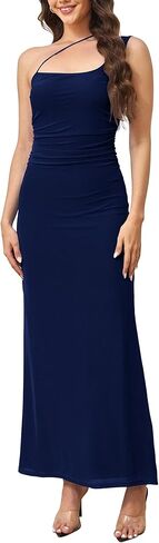 فستان Yulaviniee نسائي طويل بكتف واحد مكشكش شبكي، فستان لحفلات الكوكتيل وحفلات الضيوف in Kuwait