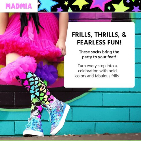 جوارب Magic Frills، جوارب لطيفة للغاية تصل إلى الركبة مع زخارف سحرية زغبية ملونة للغاية! in Kuwait