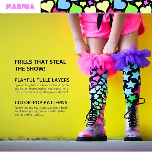 جوارب Magic Frills، جوارب لطيفة للغاية تصل إلى الركبة مع زخارف سحرية زغبية ملونة للغاية! in Kuwait